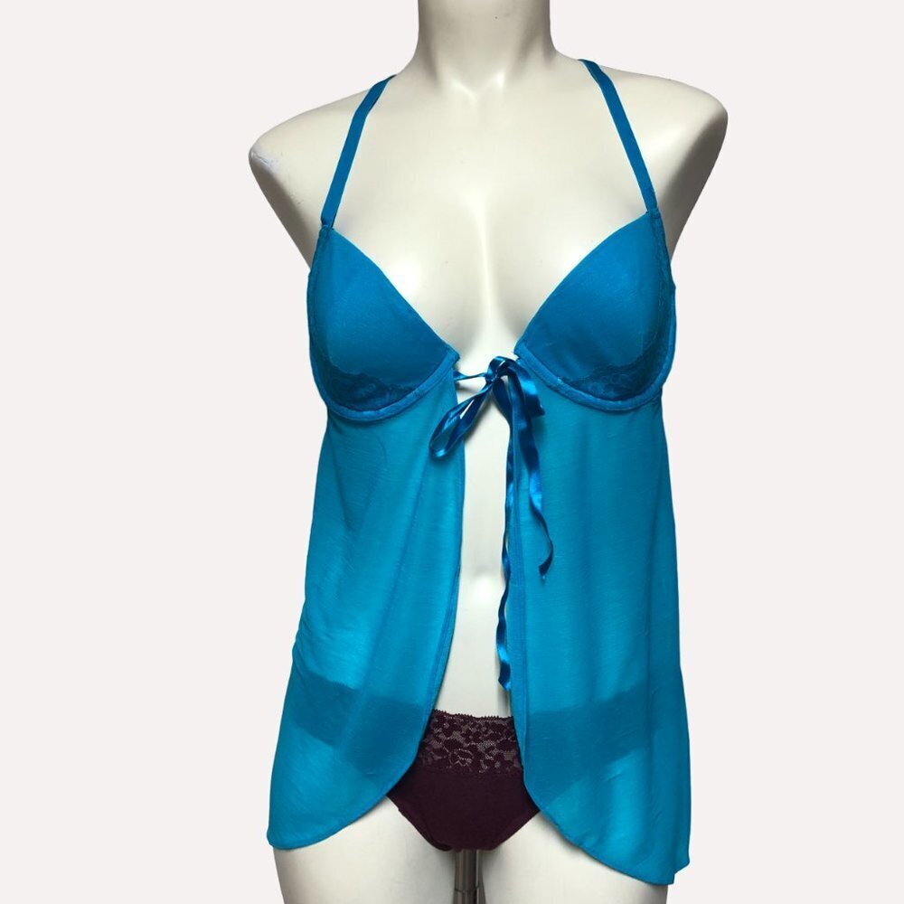Blue Sheer Tie Front Baby Doll Size M/L